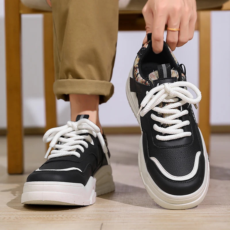 Men's fashion Korean casual shoes four seasons soft sole non-slip breathable outdoor walking shoes Thick sole sports board shoes