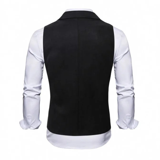 2026 Black Double-breasted Men's Suit Vests, Brown V-neck Sleeveless Vest Jacket, Dark Blue Business Casual Waistcoat.