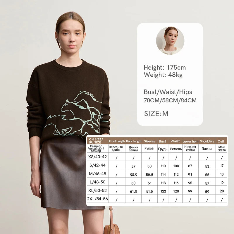 Amii Women's Sweater 2025 Winter New Crew Neck Women's Long Sleeve Top Casual Jacquard Knitwear Loose Versatile Top 12544178