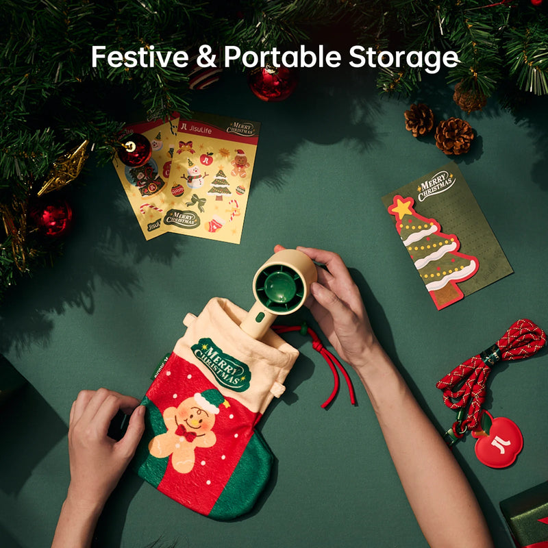 JISULIFE Christmas Special Edition Portable Handheld Fan 4000mAh Battery 5-Gear Fan Gifts for Women Men Kids Gift for Festival