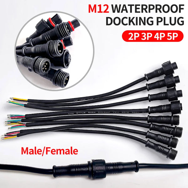 5/20 ដុំ M12 ការពារទឹកជ្រាប 2 3 4 5Pin IP65 ខ្សែភ្ជាប់សម្រាប់បន្ទះ LED Jack ប្រុស និងស្រី ប្រវែង 20 សង់ទីម៉ែត្រ ក្បាលតូច
