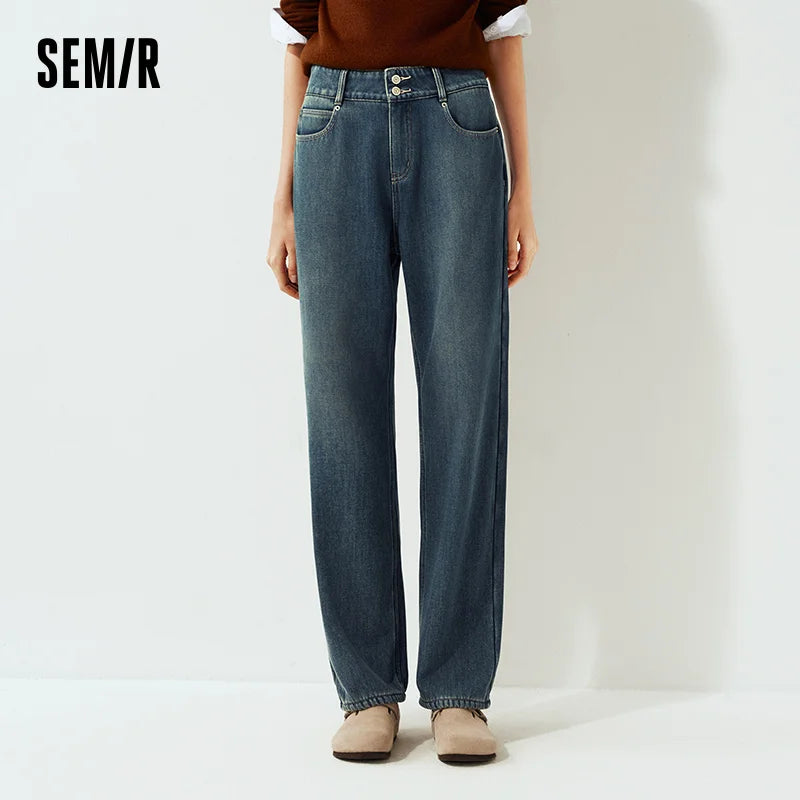 Semir Semir Jeans Women Winter Fleece Warm Straight Leg High Waist 2025 New Cool Women'S Clothing