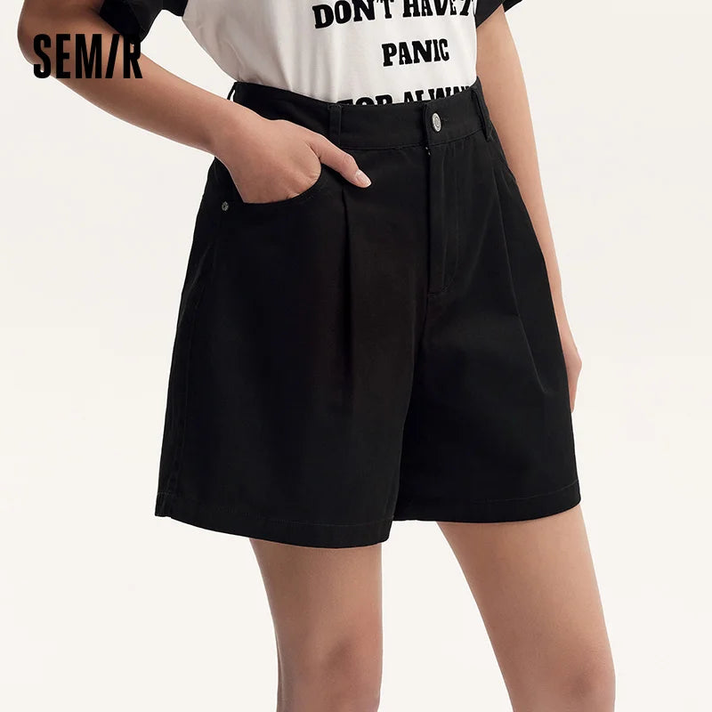 Semir Women's Basic A-Line Shorts Summer Minimalist Fashion Belted Loose Fit Trendy Casual Shorts
