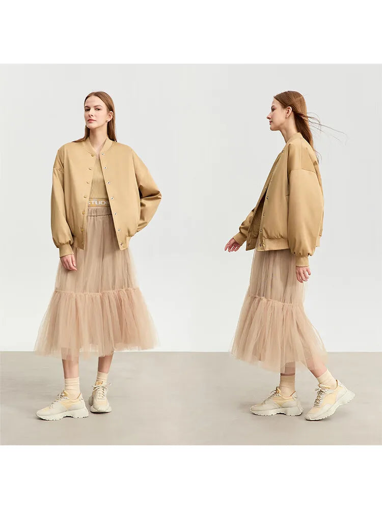 AMII Mesh Pleated Skirt for Women 2026 Autumn New Loose Fashion Cute Romantic Tutu Mid Length Skirt Clothing Streetwear 12343412