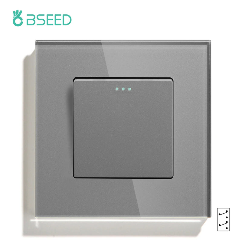 BSEED Wall Switches Button 1Gang Intermediate Switch Glass Panel Mechanical Switches EU Standard White Black  Cross Switch