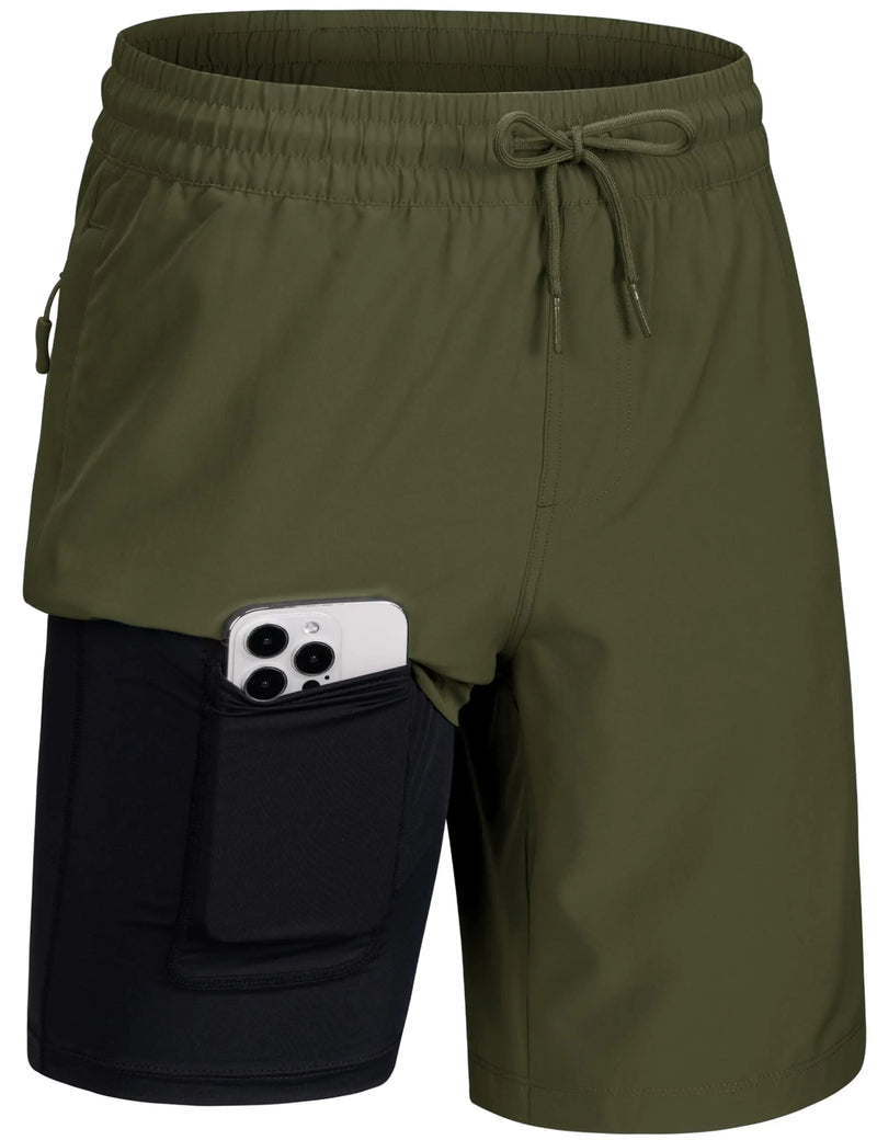 TACVASEN Men's Multi-Pocket Quick Dry Athletic Shorts Lightweight Swim Trunks with Compression Liner Side Split Hem Board Shorts