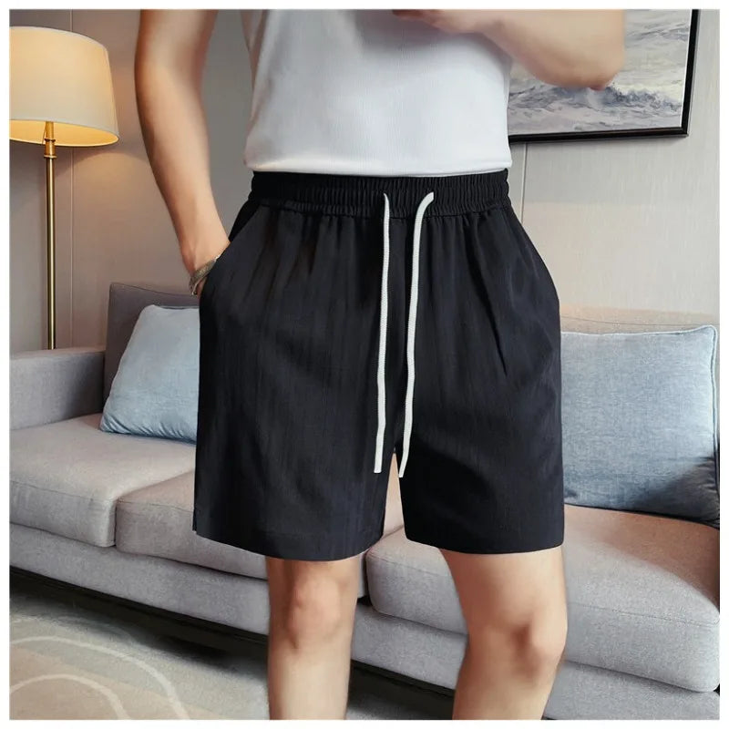Men's Textured Ice Silk Shorts – Lightweight, Breathable  Quick-Dry Straight-Leg Summer Shorts with Elastic Waist (White  Black)