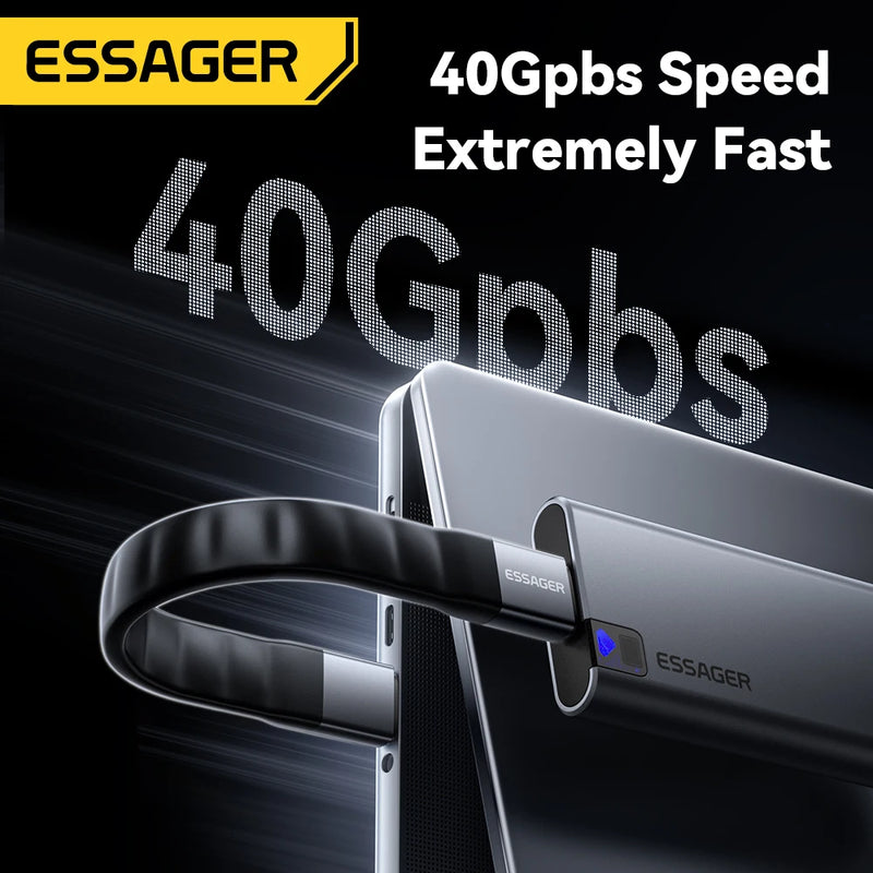 ខ្សែ Essager USB 4.0 Type-C ផ្ទេរទិន្នន័យ 40Gbps និងវីដេអូ 8K@60Hz 240W PD សាកថ្មលឿនសម្រាប់ MacBook iPhone កុំព្យូទ័រយួរដៃ ថាសរឹងចល័ត