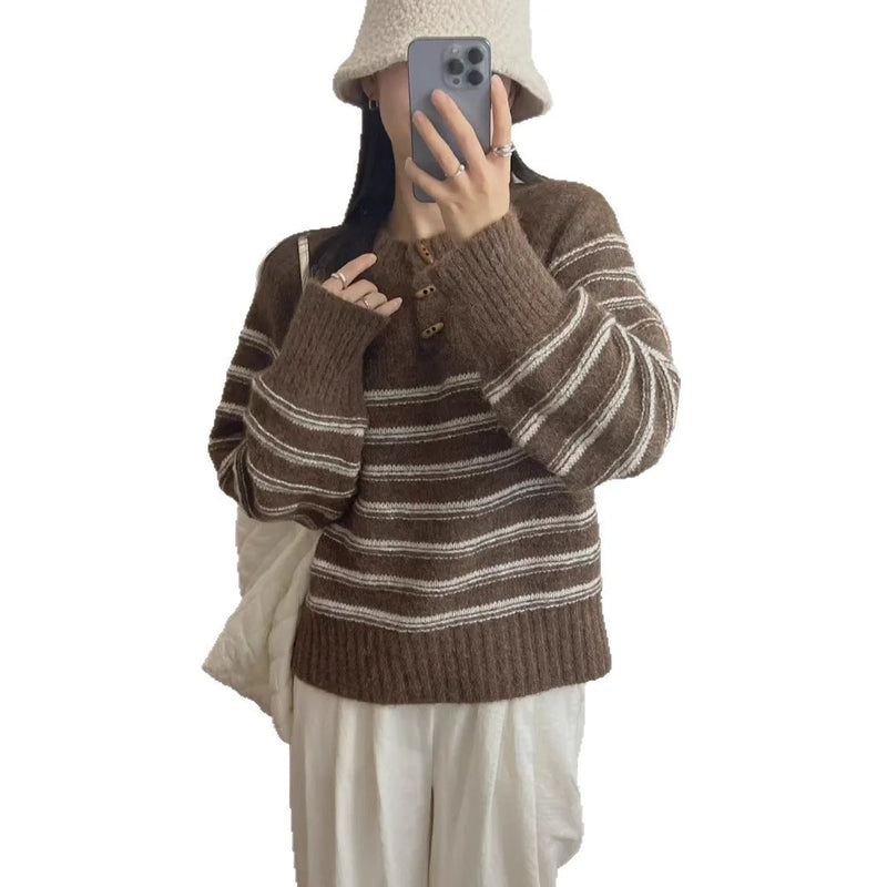 Pull Femmes Tendances 2025 Fashion Striped Women's Sweater Spring Autumn Knitwear Woman Clothes Pullover Long Sleeve Tops