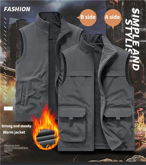 Autumn and Winter Casual Workwear Double-Sided Vest Men's Waistcoat Casual Multi-Pocket Photography and Fishing Waistcoat