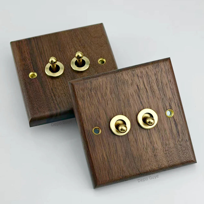 5/10 PCS Retro Europe Black Walnut Wall Toggle  LightSwitch Panel 1-4Gang 2Way Solid Wood,Antique Home Stay Switch