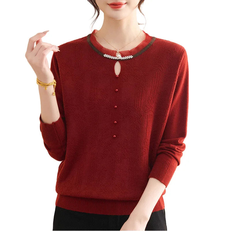 Woman Clothing New Autumn Winter Knitwear Women's Sweater Printed Long Sleeve Blouse Female Spring Pullover Tops Bottom Wear