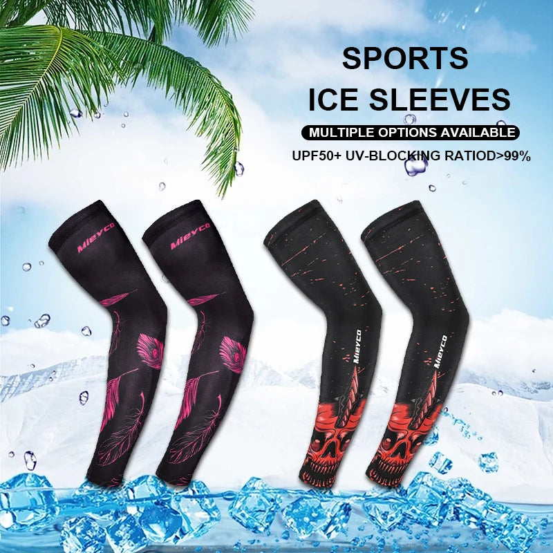 Mieyco Ice Fabric Arm Sleeves UV Protection Breathable Quick Dry Cooling Sun Protection for Cycling Running Fitness Basketball