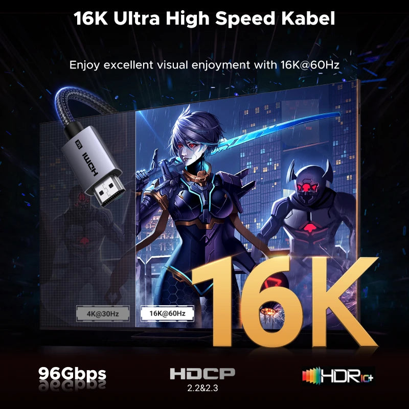 NEW! UGREEN HDMI Cable 16K/60Hz Ultra High Speed Certified HDMI 2.2 Cable 96Gbps Dolby Vision HDCP2.3 for PS5 TV Box Switch