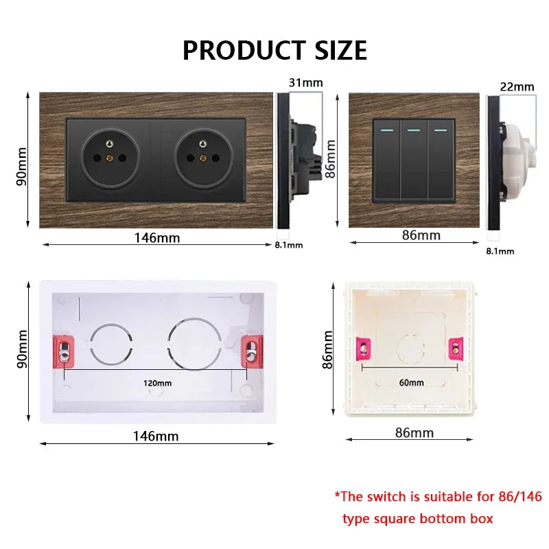 Retro Wood grain Wall Light Switch,18W Fast Type C Wall 220V Power Outlet plug,EU FR European Electrical socket with USB Charger