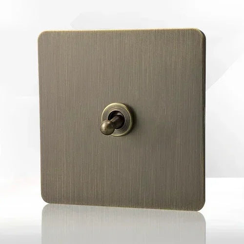 Retro Eu Metal Panel Wall Toggle Light Switch Socket,Bronzed Antique Stainless Steel German 16A Socket with USB Phone Charging