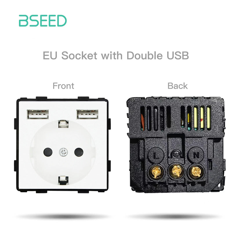 BSEED Wall Power Outlets Plastic Panel Parts White USB CAT5 Internet TV ST Function With Wall Socket EU Standard DIY Combination