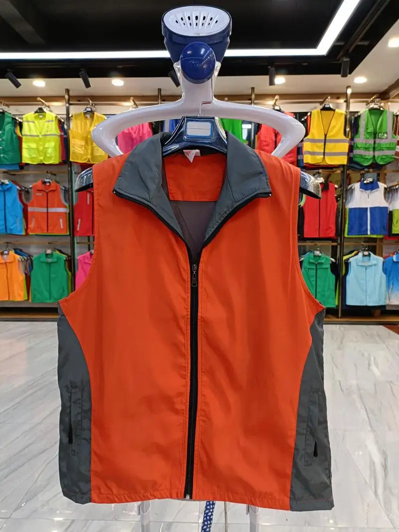 Lightweight and comfortable custom logo work clothes High-grade color matching vertical collar zipper waistcoat pocket