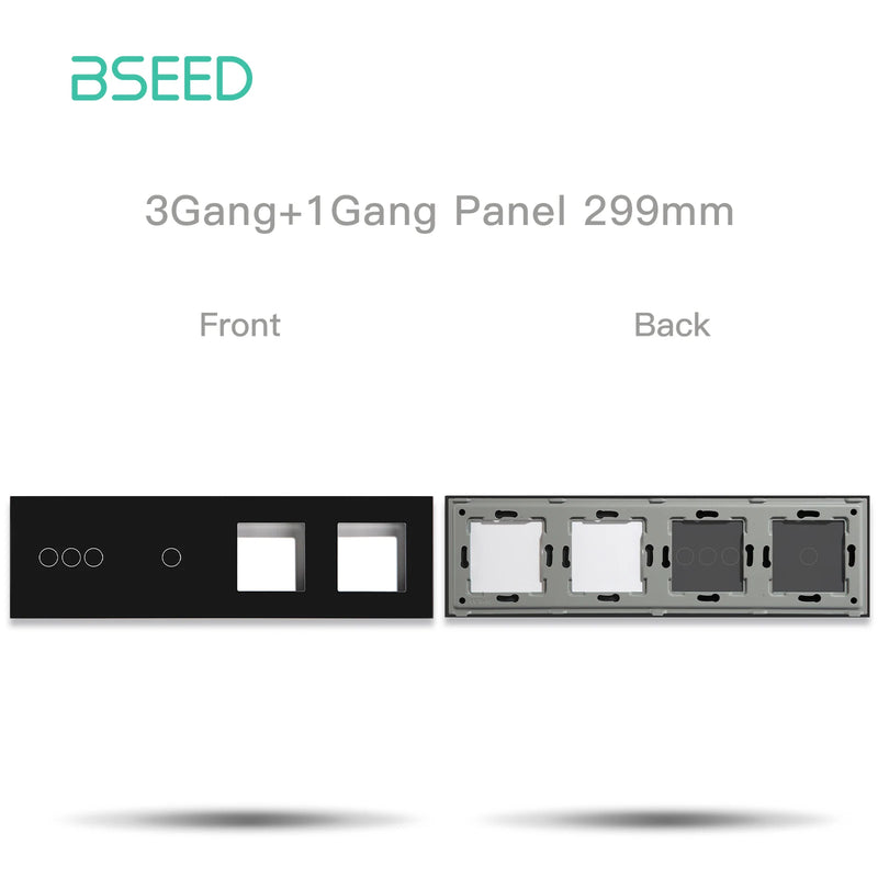 BSEED 1/2/3Gang Plus Double Frame Touch Switch Crystal Panel With Metal Frame DIY Part 299mm Glass Frame Only