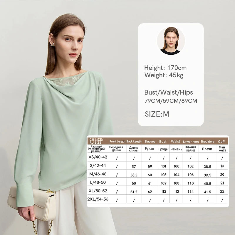 Amii Women's Autumn Blouse 2026 New Commuter Lace Swinging Neck Chiffon Elegant Ladies Blouses Loose Long-sleeved Top 12611012