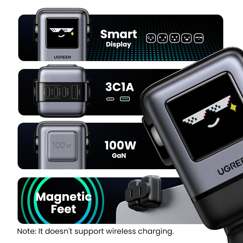 【US Plug】UGREEN100W 65W 30W GaN Charger Robot Design QC4.0 3.0 PPS for iPhone 18 17 16 Pro Macbook Laptops Tablet iPad Samsung