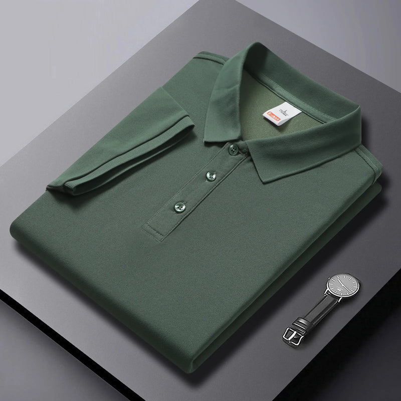 Outdoor Leisure Polo Top For Men Short Sleeve Lapel Neck Three Button Placket Comfortable Solid Texture Fabric