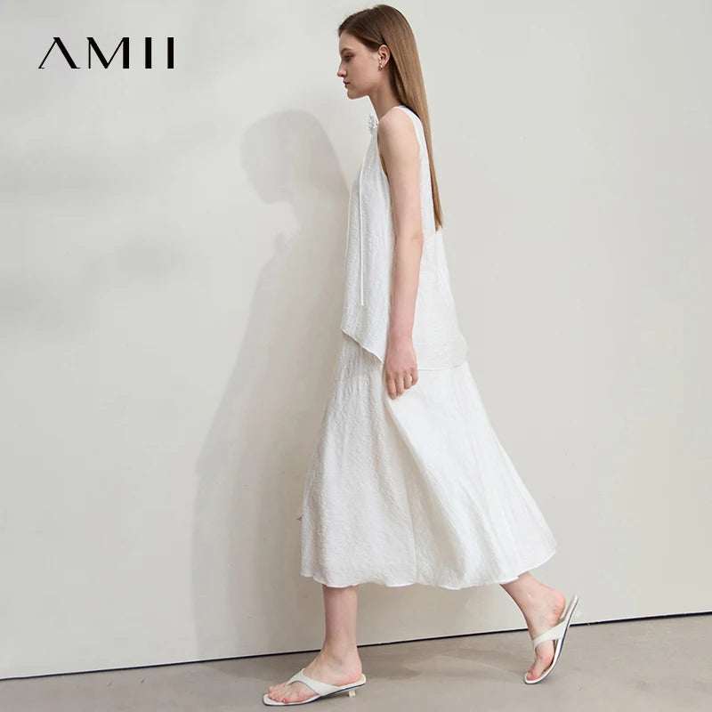 រ៉ូប Amii Minimalism សម្រាប់នារី រដូវក្តៅ ឆ្នាំ២០២៥ រ៉ូបការិយាល័យថ្មី រចនាបទបែប Bandeau រាងអក្សរ A រ៉ូបផ្កា រ៉ូបវែង 12542234