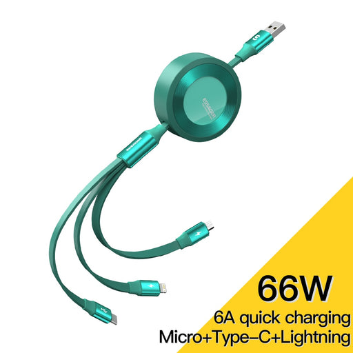 Essager 3 in1 USB Cable for iPhone Huawei P40 P30 Mate 40 30 Pro 66W Supercharge 6A Fast Charging Micro Type C USB Charger Cable Green 1.2m