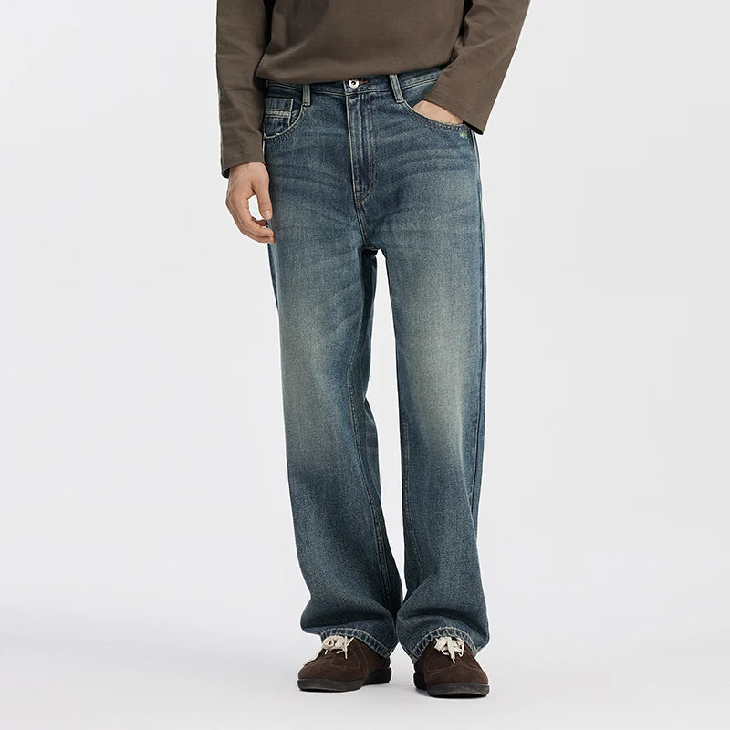 Semir Men Jeans Retro Washed Loose Straight 2026 Autumn Soft Durable Denim Pants Casual Commute Everyday Style Daily Wear