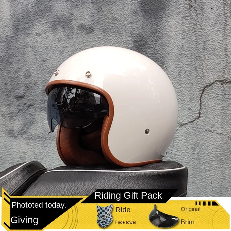 Latest Retro Motorcycle Helmet Open Face 3/4 Chopper Bicycle Helmet Capacete with Lens DOT Approved orz-060