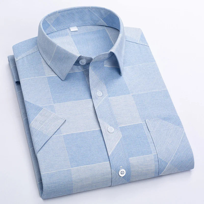 Men's Light Green Short-sleeve Printed Shirt; New Summer Style Purple Single-breasted Lapel Shirt; Asian Sizes,White, Blue, Red.