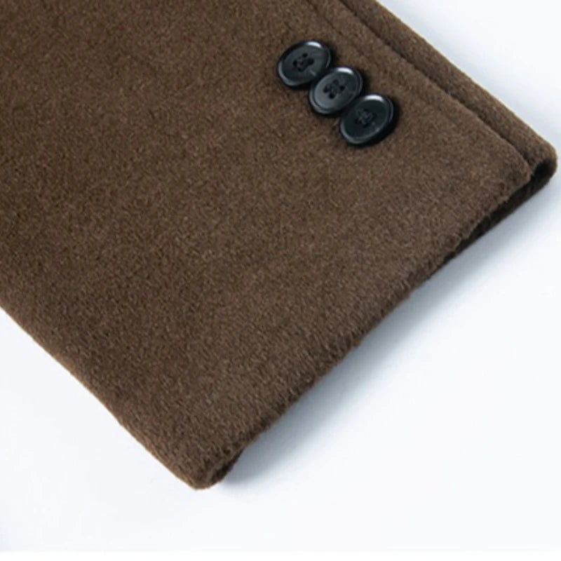 Men's Long Wool Overcoat, 52.3% Wool Light Luxury, Slim Fit, Coffee Brown Gray Black Business Fashion