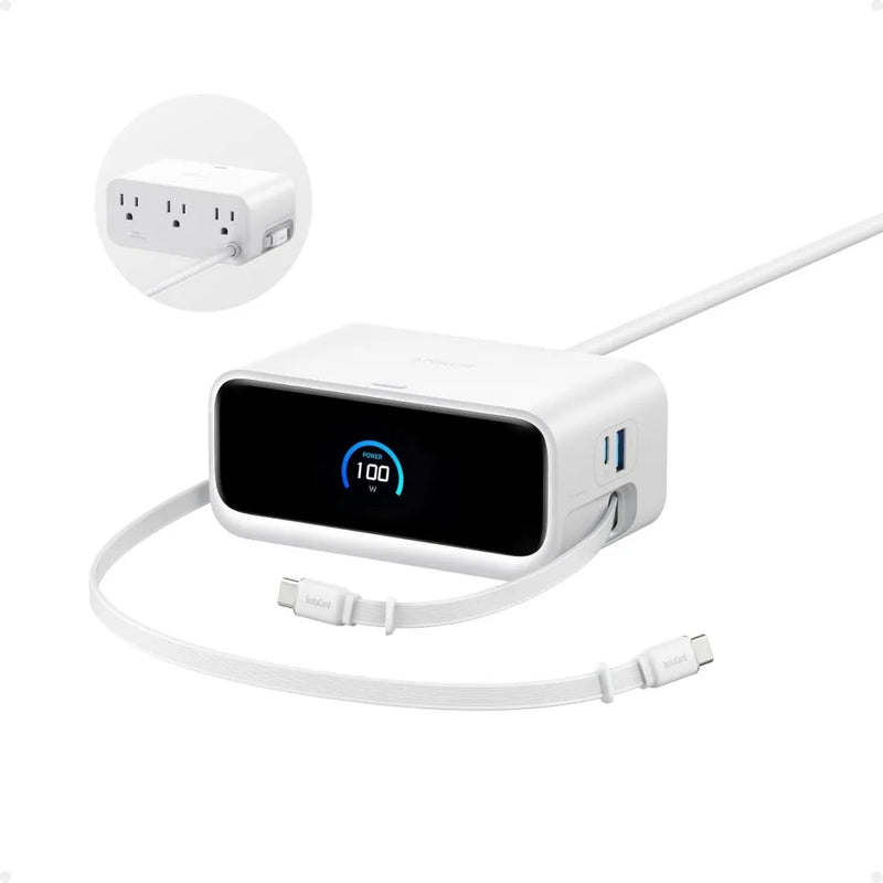 ស្ថានីយសាកថ្ម Anker A91C8 Nano 100W GaN ខ្សែសាកលឿនពហុរន្ធសម្រាប់ដាក់លើតុ និងអេក្រង់បង្ហាញ