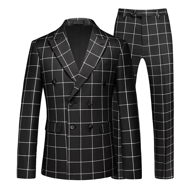 2026 New Men's Striped Red Suit 3-Piece, White Jacket and Pants Vest, Asian Size Available in White/Black, Fashionable Option fo