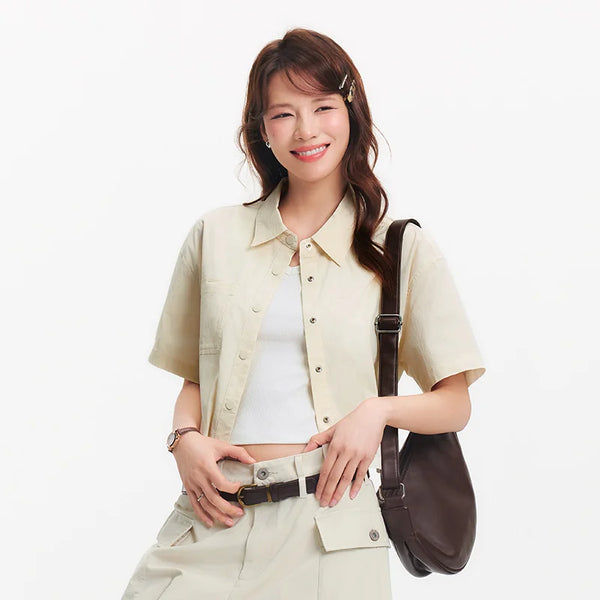 អាវស្ត្រី Semir ឆ្នាំ ២០២៦ ដៃខ្លី រលុង រចនាបថសម្លៀកបំពាក់ទីក្រុង សម្លៀកបំពាក់ធ្វើការ ធម្មតា ទន់ មានផាសុកភាព ពាក់ប្រចាំថ្ងៃ