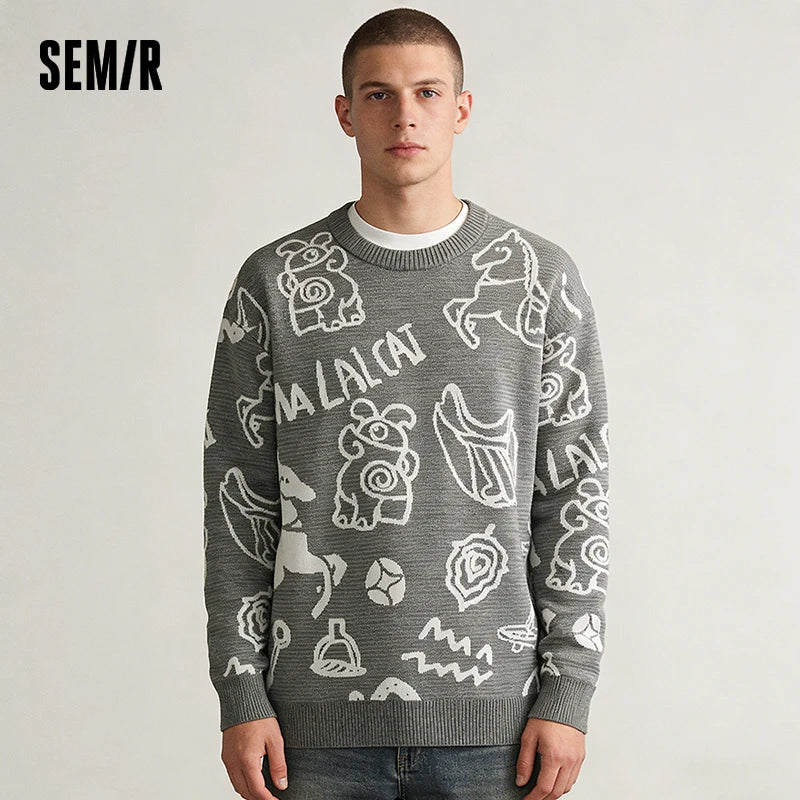 Semir New Year Sweater Men 2026 Spring Soft Jacquard Crew Neck Casual Fashion Comfortable Versatile Knitwear Top