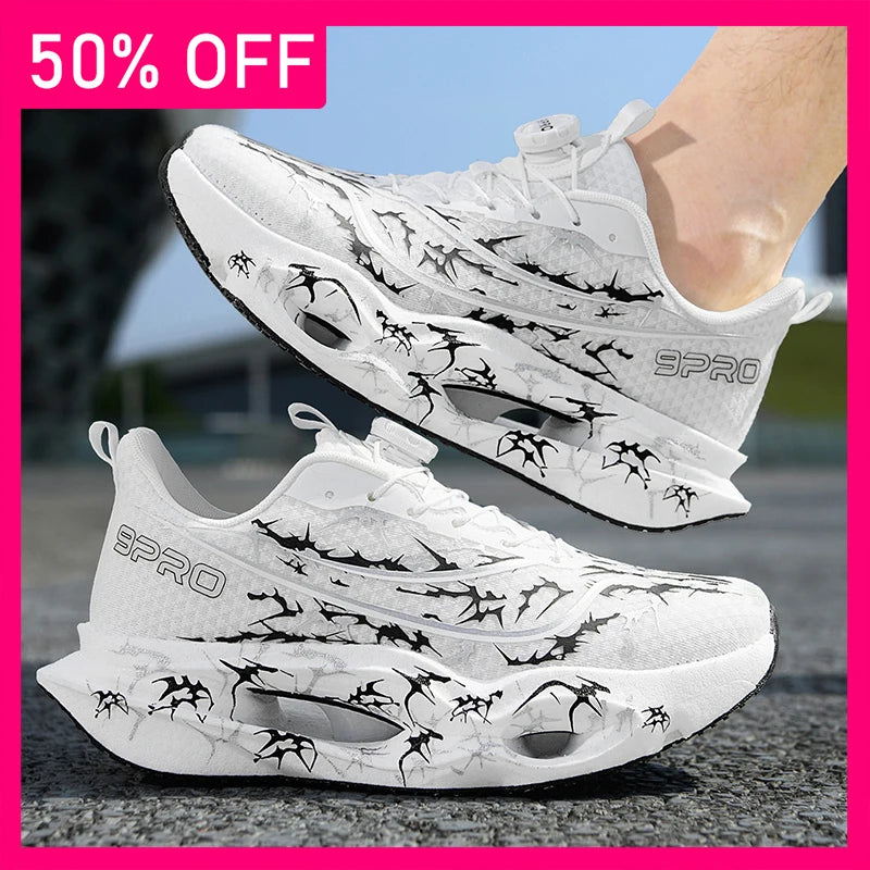 Mens Sneakers Rotating Buckle Mesh Breathe Hollow Out Soft Sole Fitness Shoes Summer Road Running Anti Slip Jogging Shoes Man