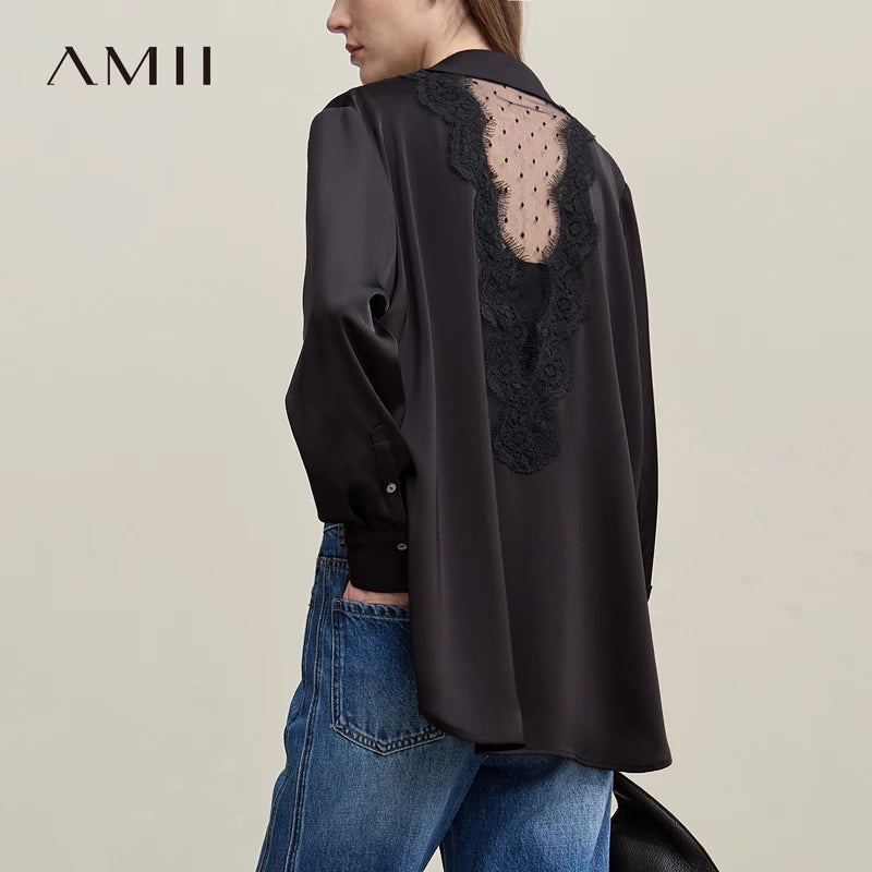 អាវស្រី Amii រដូវស្លឹកឈើជ្រុះឆ្នាំ ២០២៦ អាវថ្មីសំណាញ់ចរប៉ាក់ chiffon អាវរលុងធម្មតាសម្រាប់ស្ត្រី 12641087