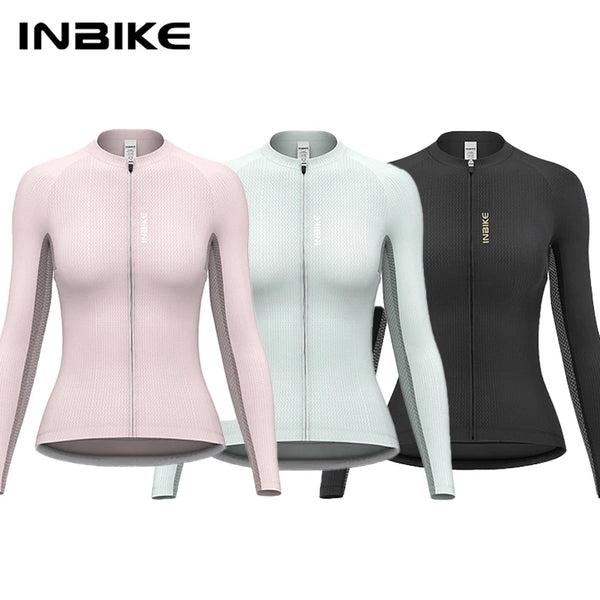 INBIKE Women's Cycling Jerseys Long Sleeve Bike Biking Shirts Moisture-wicking Full Zip with Pockets Road Bicycle MTB Clothing
