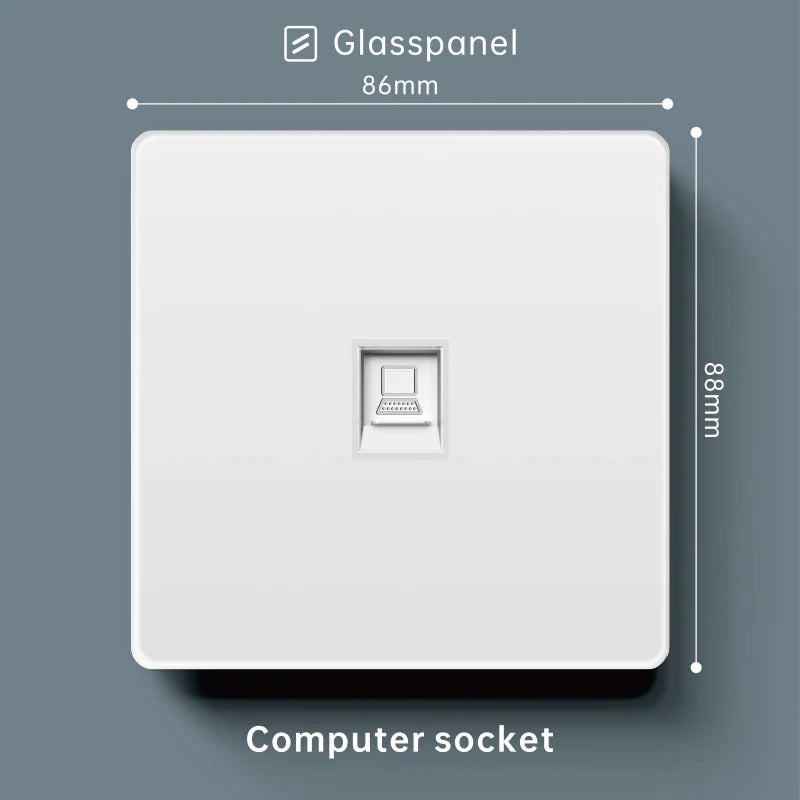 Luxury Skin Feeling Glass Wall Light Switch Button White UK Plug 13A Universal Wall 18W Type-C Fast Charging Socket