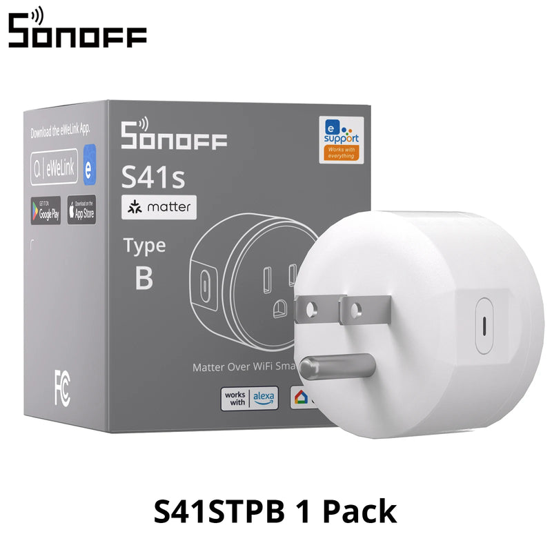 SONOFF S41STPB IPlug Gen2 S41s US Socket Matter Over WiFi Smart Plug App & Voice Control Inching Mode Time Schedule Smart Scene