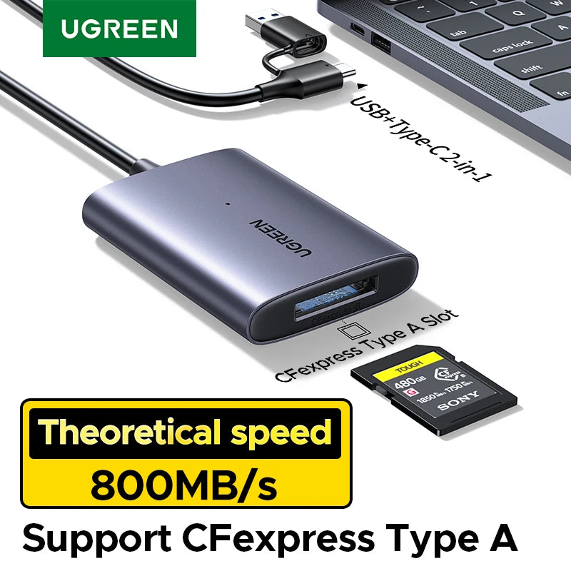 UGREEN CFexpress Type A Card Reader 800MB/s USB-A+Type-C 2-in-1 Plug Compatible with Laptop PC iPhone17 16 Samsung S25 iPad Pro
