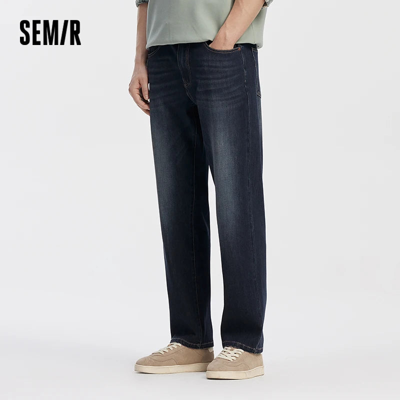 Semir Men Jeans Stretch Soft Straight Fit Casual Commute 2026 Autumn Long Denim Pants Clean Shape Everyday Style Daily Wear