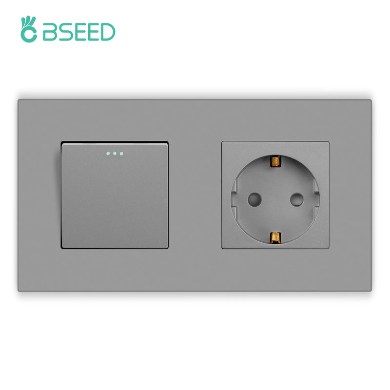 BSEED Button Light Switch 1/2/3Gang 1Way Wall Light Switch Plus Wall Power Socket Gray Plastic Frame Switch On Off