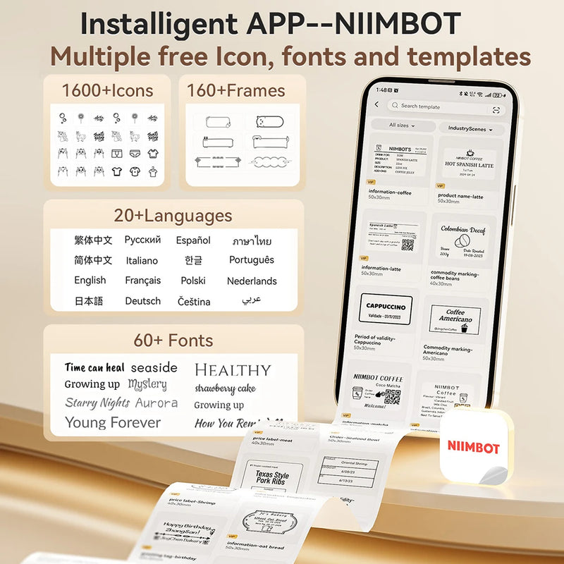 NiiMbot B21 Mini Thermal Printer Wireless Barcode Label Maker Bluetooth Portable Adhesive Label Printers for Office Commercial
