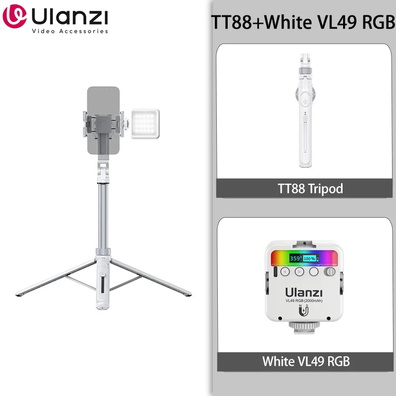 ជើងកាមេរ៉ា Ulanzi TT88 1.44M Overhead Selfie Stick Phone Tripod ជាមួយ Magnetic Clamp ជើងកាមេរ៉ាបន្ថែមឥតខ្សែសម្រាប់ការផ្សាយផ្ទាល់ Vlog