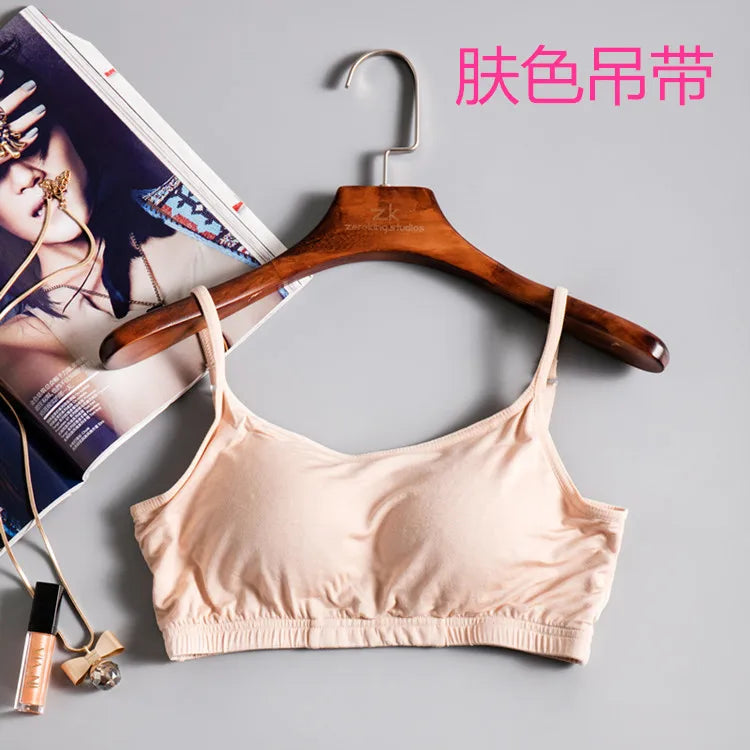 Modal Rimless Bra Underwear Nightwear Women's Tube Top Chest Pad Integrated Small Sling Vest One Piece Sleepwear Pajamas