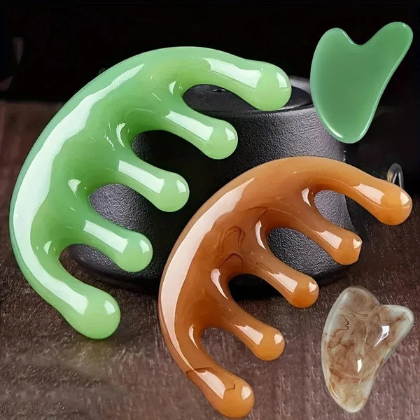 Handheld Resin Massage Comb for Head and Scalp - Relaxation Acupoint Massage Tool, Five-Tooth Round Head Meridian Comb