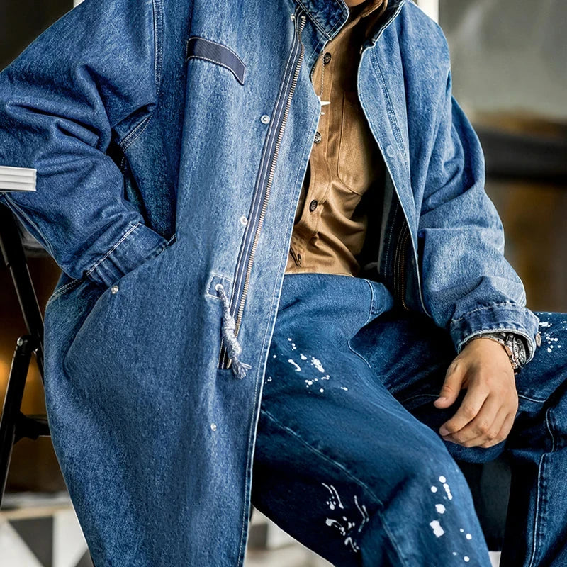 អាវធំ Maden American Retro M65 Denim Fishtail រលុង អាវធំសម្រាប់បុរស អាវធំរដូវស្លឹកឈើជ្រុះ អាវក្រៅធម្មតា