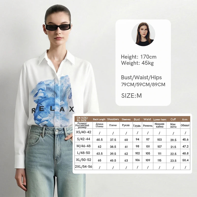 Amii Women's Shirt 2026 Autumn New Lapel Collar Hidden Placket Print Satin Long Sleeve Blouse Casual Office Top Female 12613007